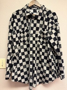 Maurices Black and tan fleece Checkered Button-Down Shirt Jacket